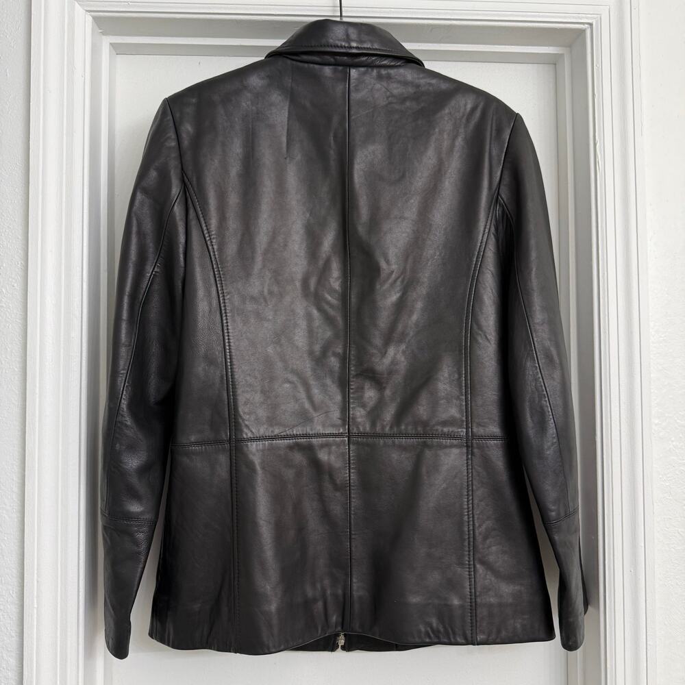 Vintage Y2K Casual Corner Full Zip Genuine Leather Jacket Minimalist Black Sz M - Picture 3 of 6